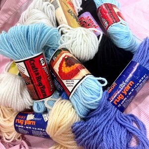 Vintage Rug Yarn Lot Caron Aunt Lydia Craft Yarn Blue White Black Bulk Bundle